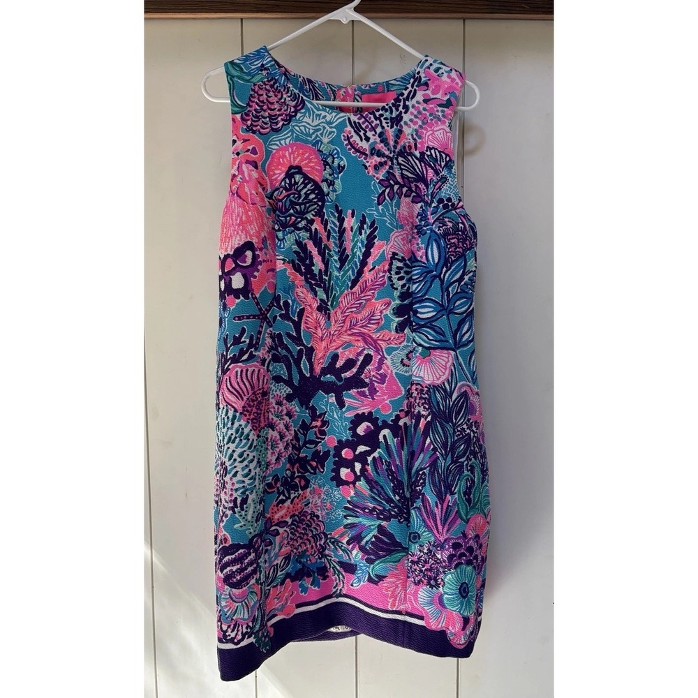 Lilly Pulitzer Mila Stretch Shift Dress Turquoise Oasis Snuba Duba Doo Size 14